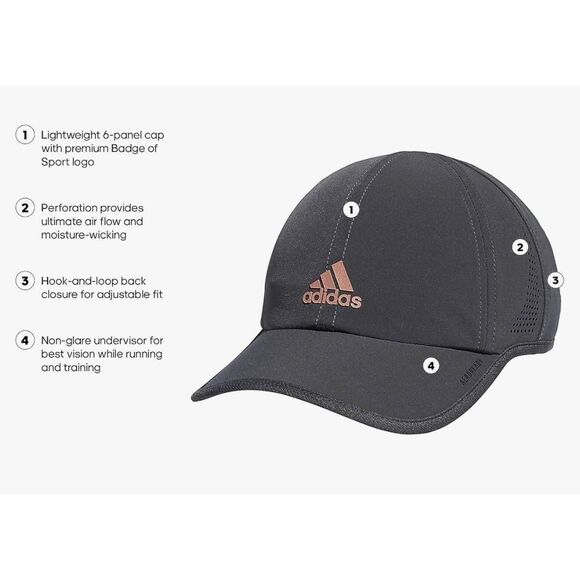 🔸️NWT Adidas Gray Superlite Aeroready UPF 50 Adjustable Hat One Size - Picture 2 of 14